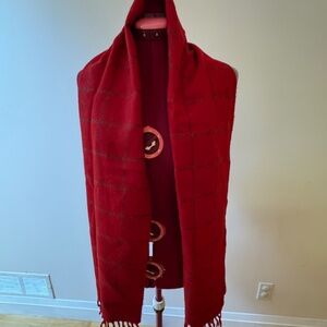 'Gaucho Heritage' 100% Baby Alpaca Fringed Red Scarf NWOT